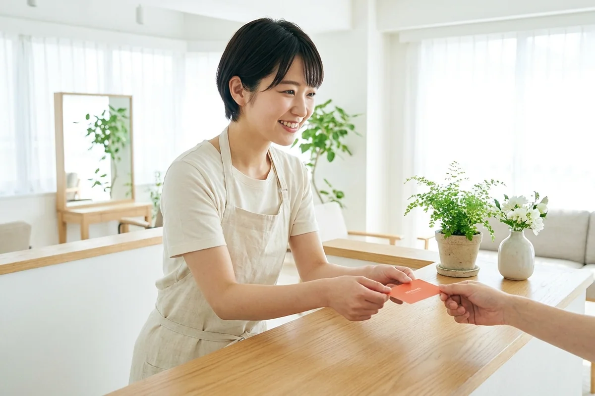 サロン受付でお客様を迎えるスタッフ