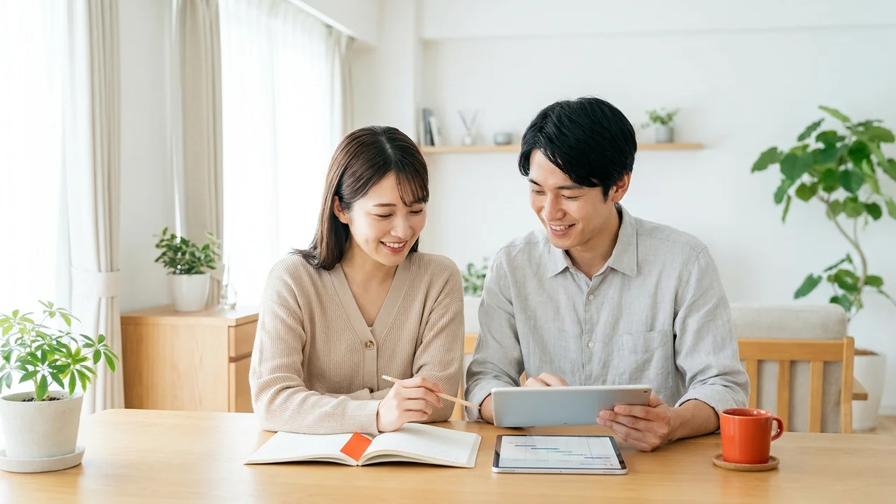 複数回コースのプログラムを一緒に確認する若いコーチと利用者